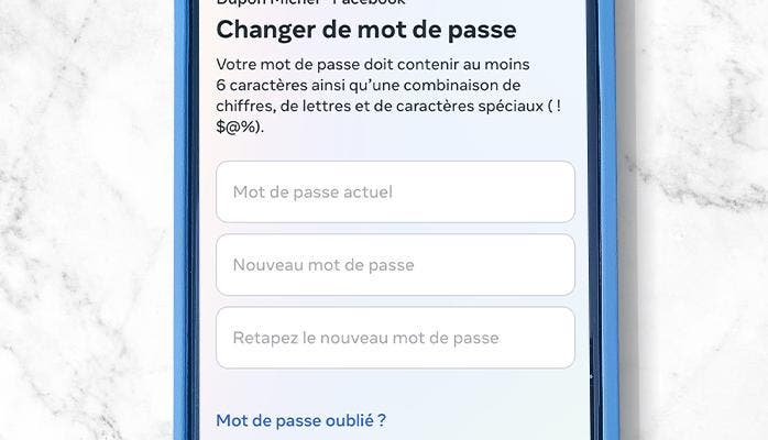 Changer le mot de passe facebook