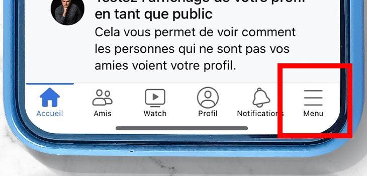 L'icône du menu facebook sur iphone