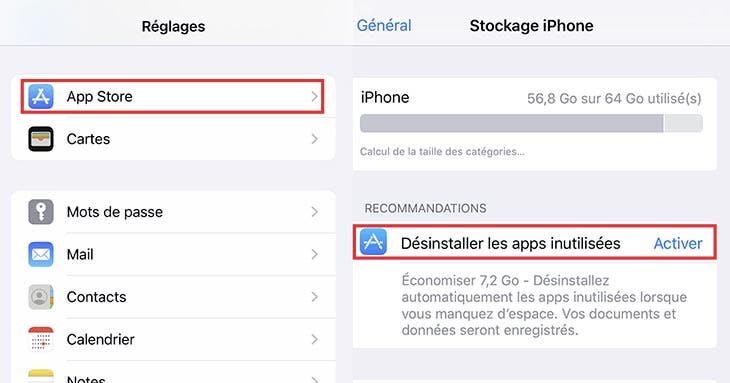 Onglet « applications installées » sur ios 