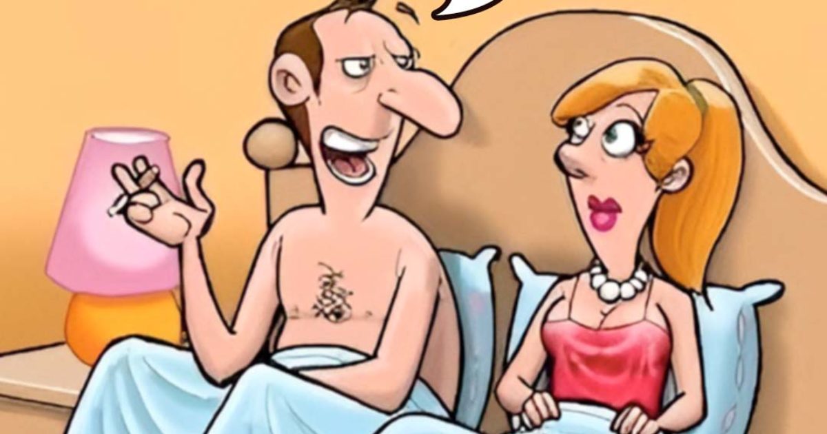 Blague du jour : Une femme est assise au lit avec son amant