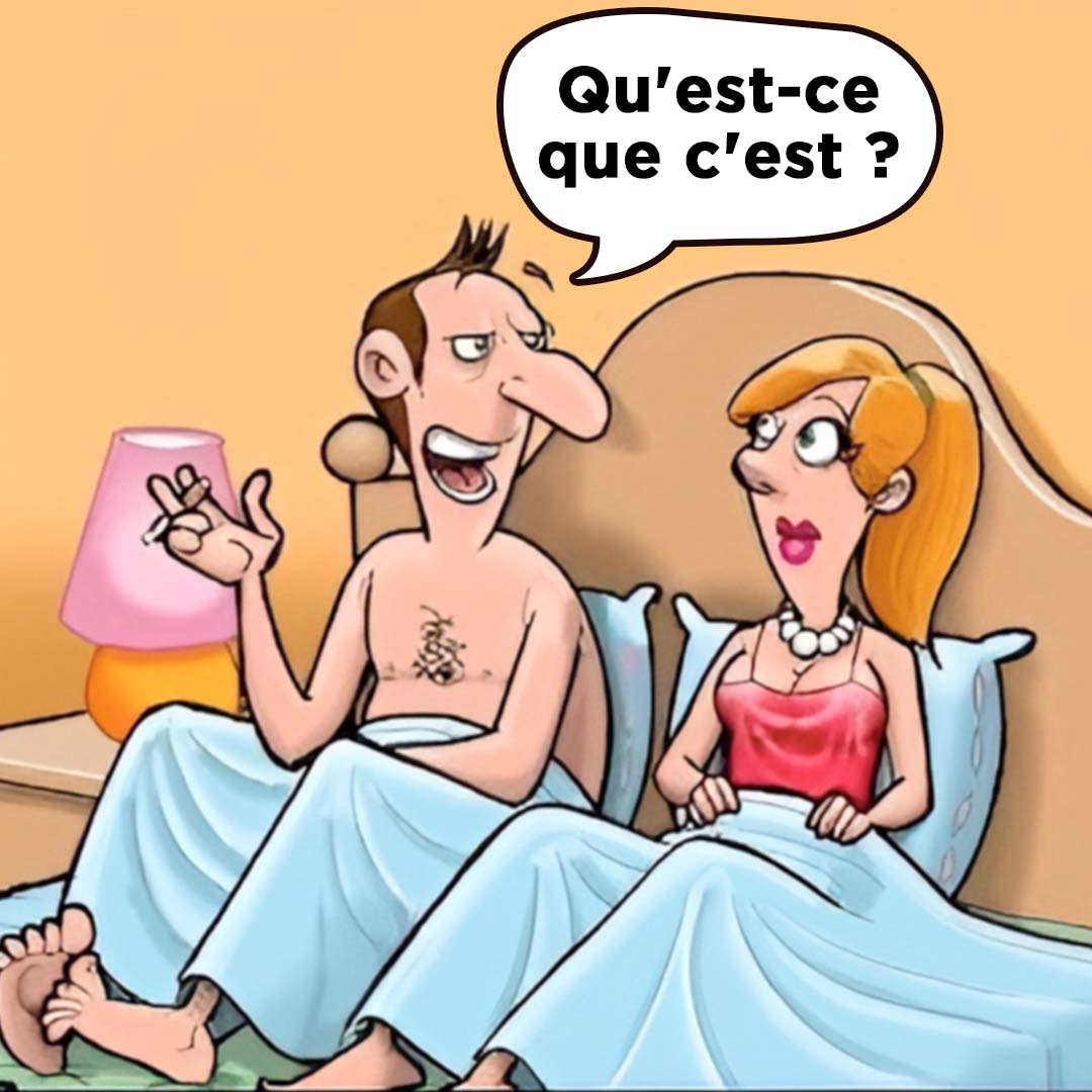 Blague du jour : Une femme est assise au lit avec son amant