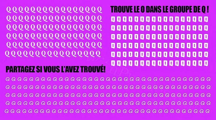 Enigme visuelle sous forme de groupes de lettres q